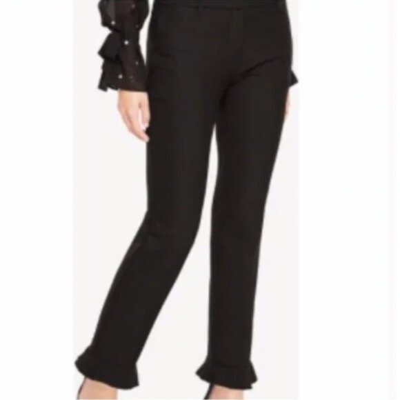 Ann Taylor The Ankle Pants Devin Womens 8 Black Ruffle Workwear Stretch Solid - Picture 1 of 12